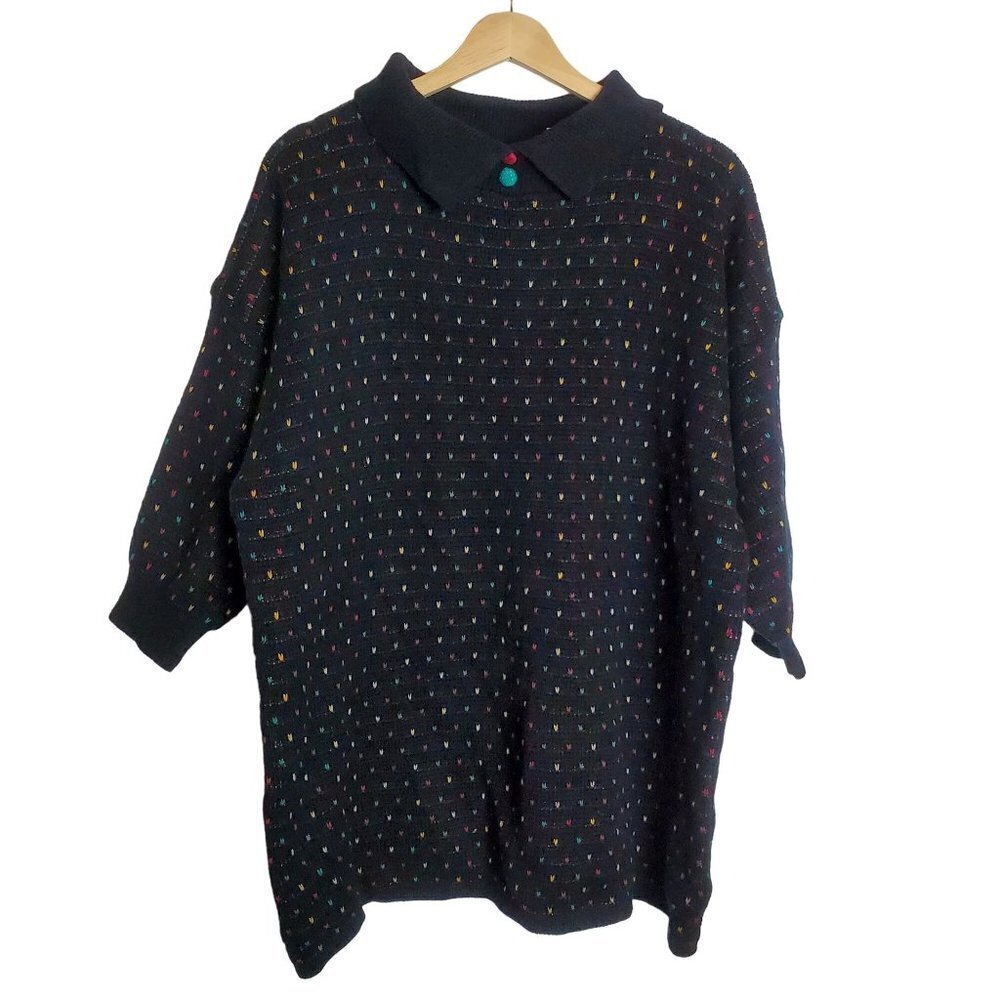 Vintage Stefano Sweater OSFM Black Polka Dot Kidcore Sweater‎ 3/4 balloon sleeve